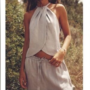 Zara Gray linen Draped Top